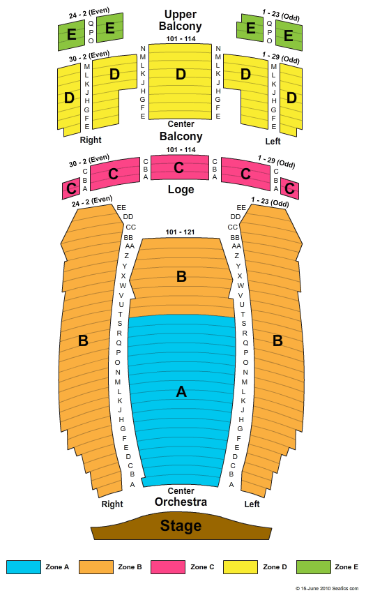 Hackensack Meridian Health Theatre at the Count Basie Center for the Arts End Stage Zone Seating Chart